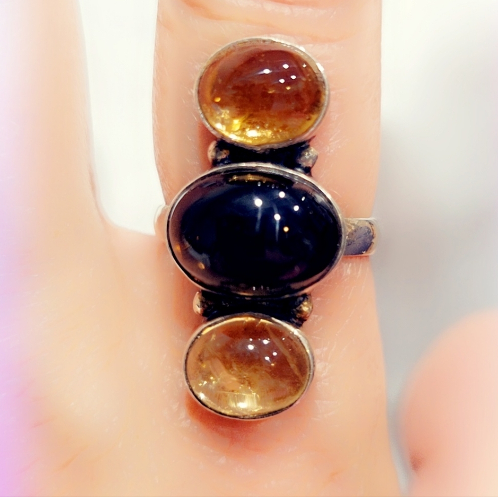Citrine & Smoky Topaz Sterling Gemstone Ring